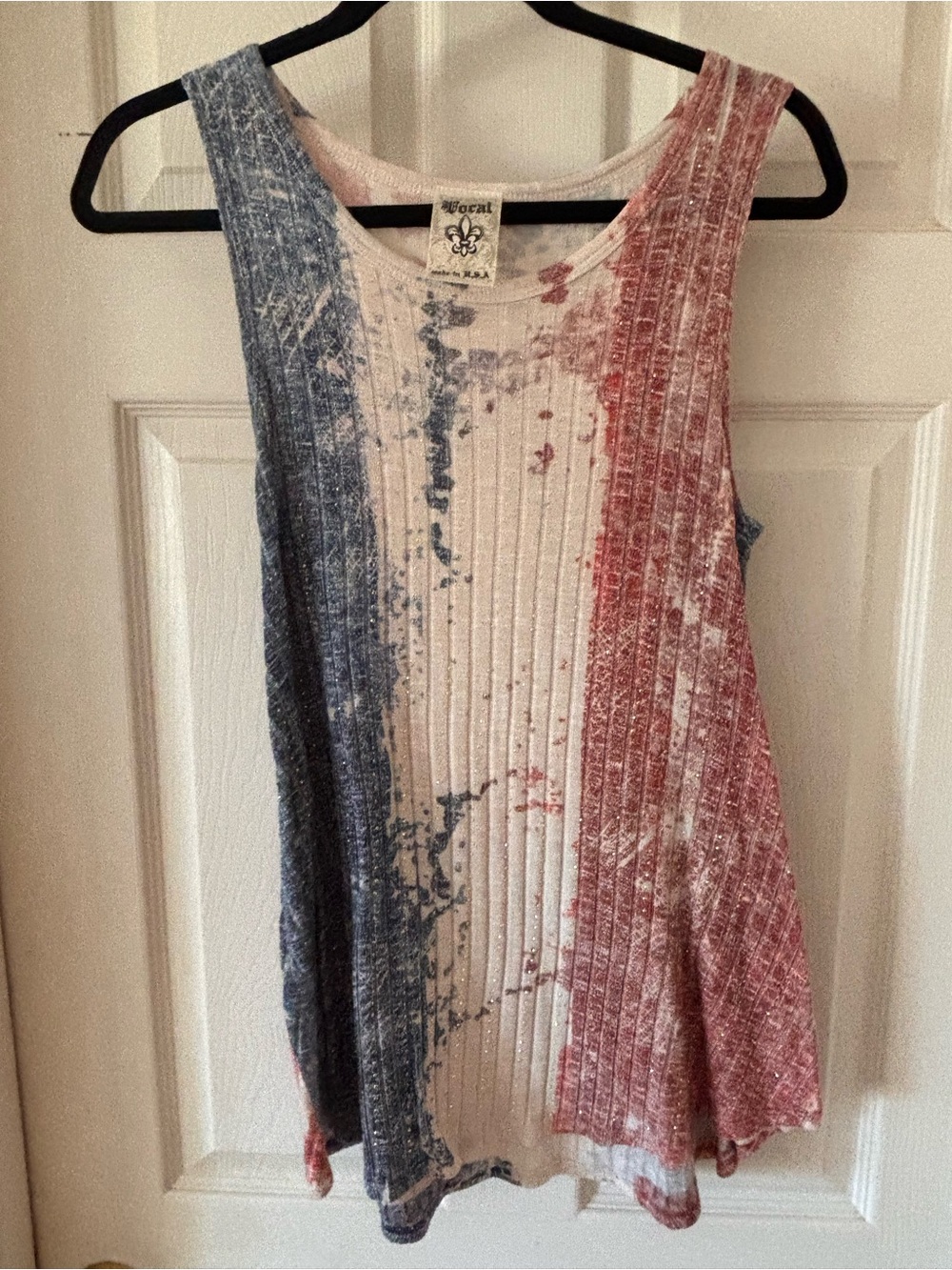 Vocal Red, Blue & White Ribbed Tank Top